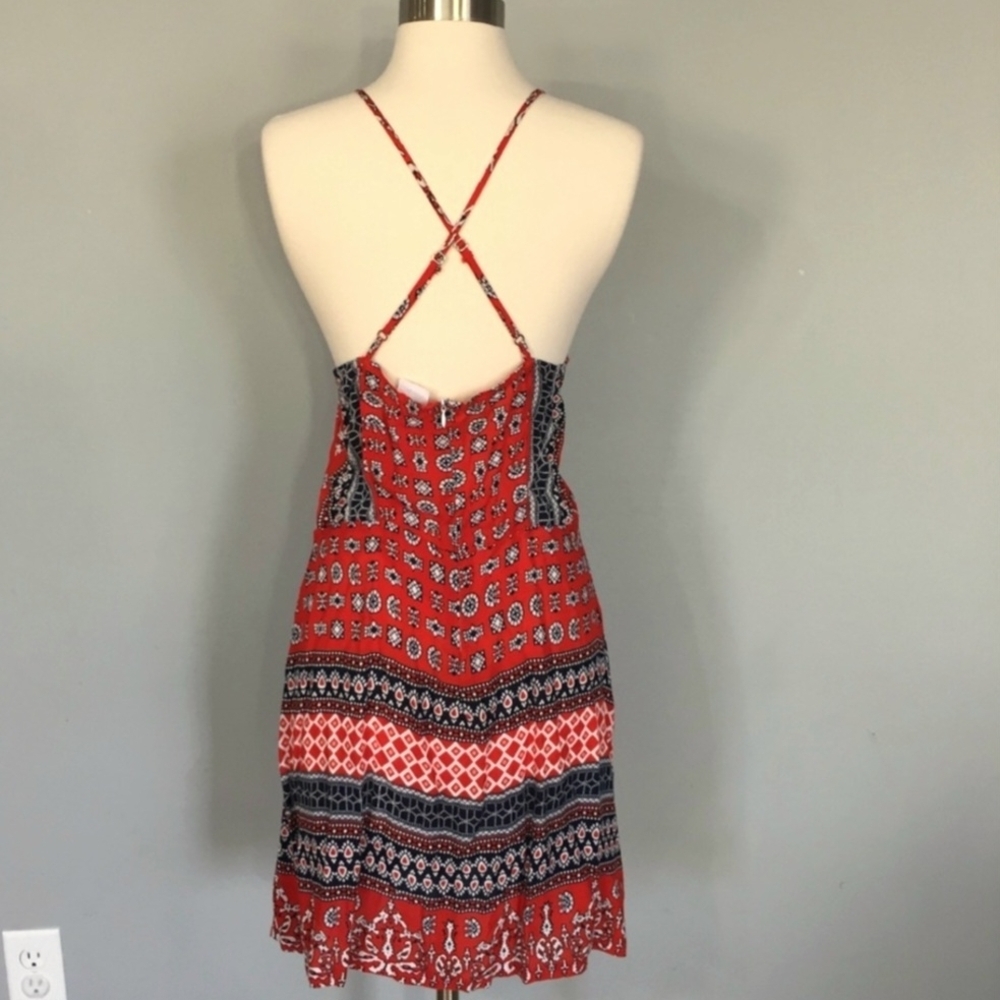 Chelsea & Violet SP Bright Mini Summer Adj X Back Halter Dress Fun Summer Boho - Picture 4 of 10
